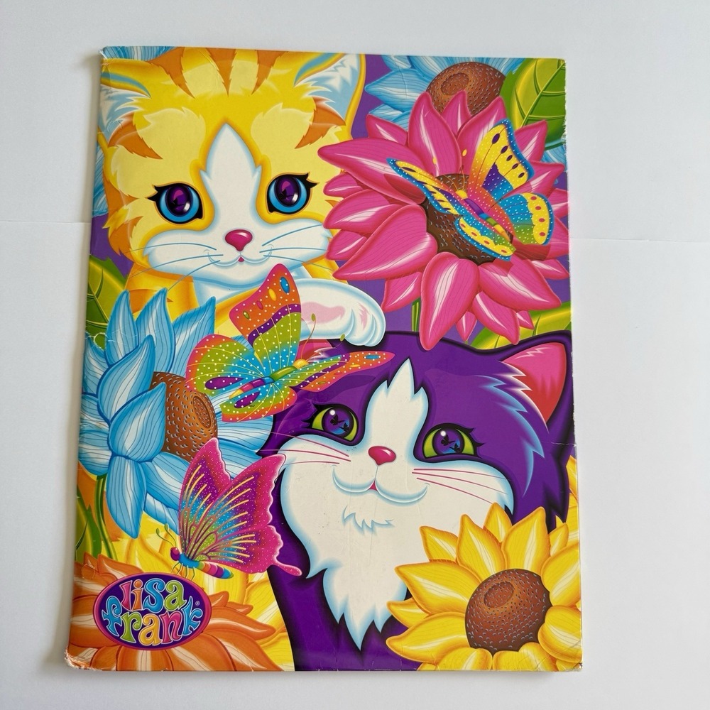 Lisa Frank Cats, Flowers & Butterflies 2 Pocket Folder Vintage 1990s‎